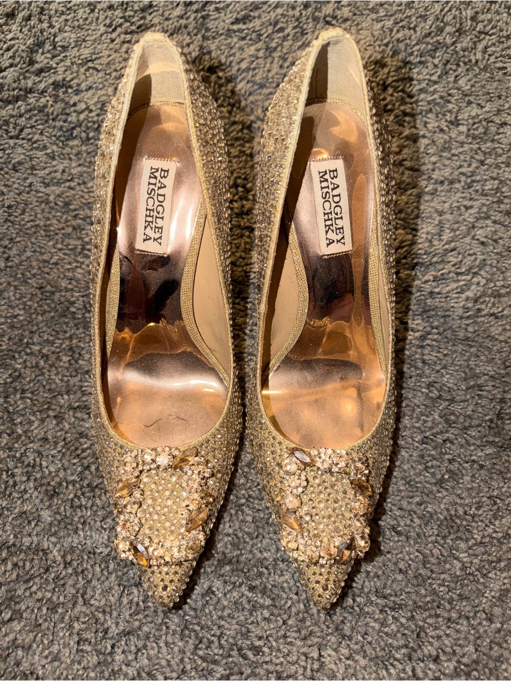 Badgley Mischka Gold Jeweled Pointed-Toe Heels